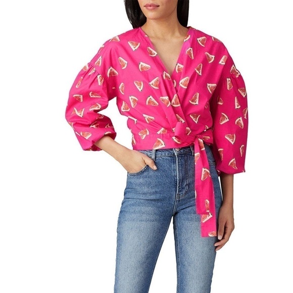 COLOR ME COURTNEY Emily Watermelon Print Wrap Top - Picture 2 of 7